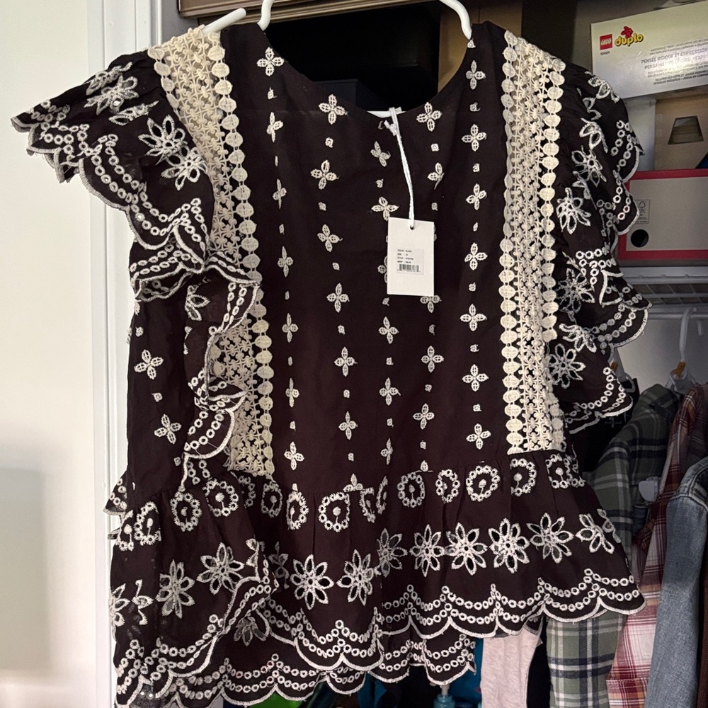 Elegant Black and Cream Embroidered Blouse